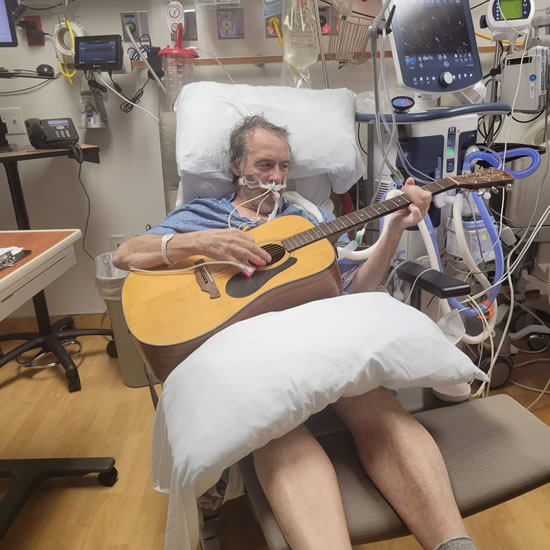 Awake and Intubated ICU patient playing guitar